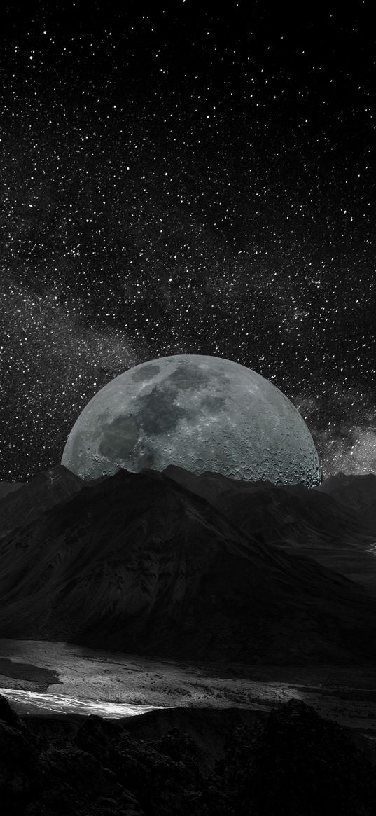 moon, space, universe, photoshop, bw