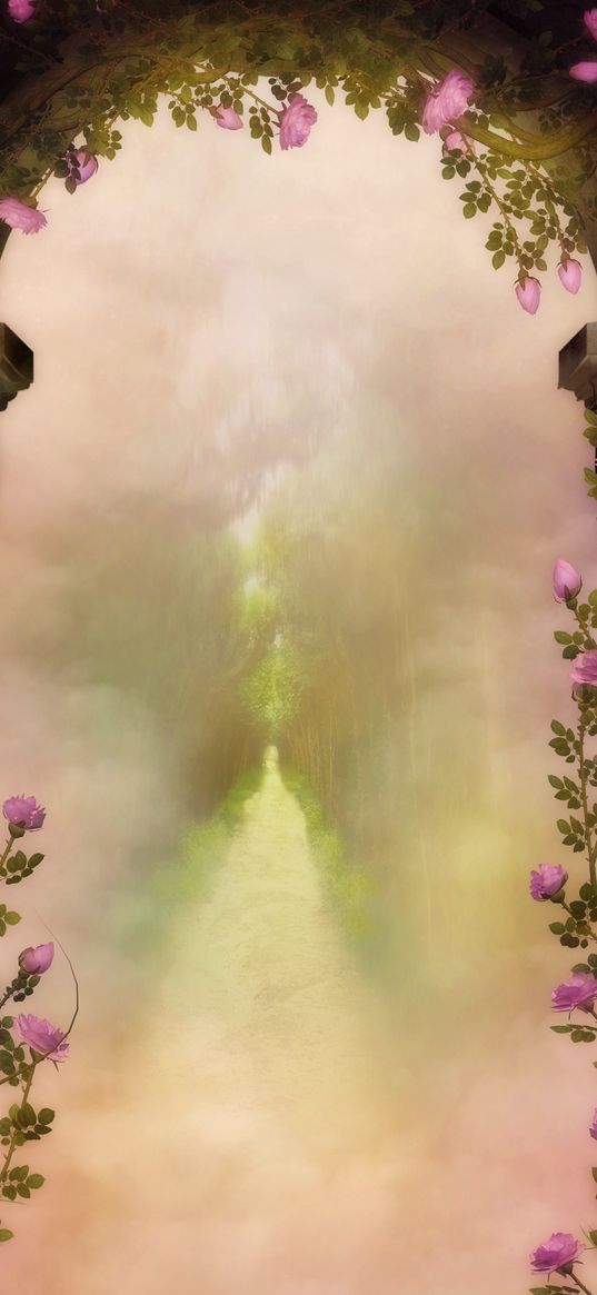 arch, art, roses, fog, fantastic, fabulous