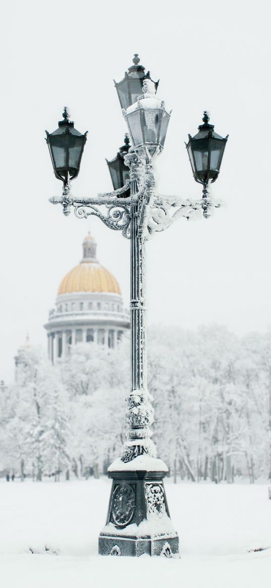 lantern, winter, snow, city