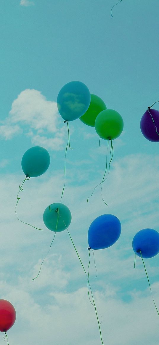 balloons, sky, flight, colorful, clouds, lightness