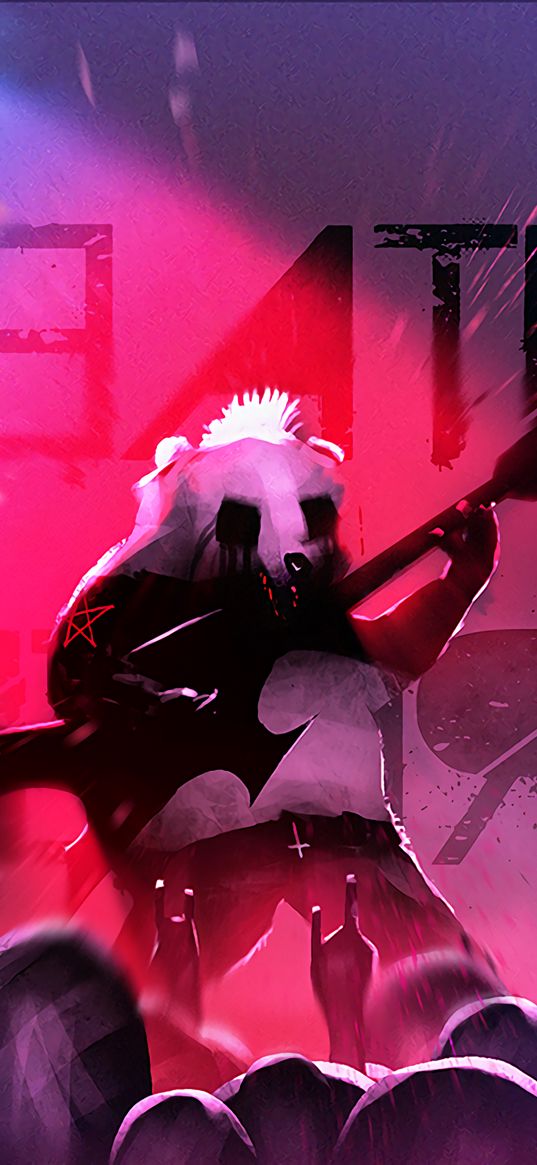 panda, guitarist, art, guitar, concert