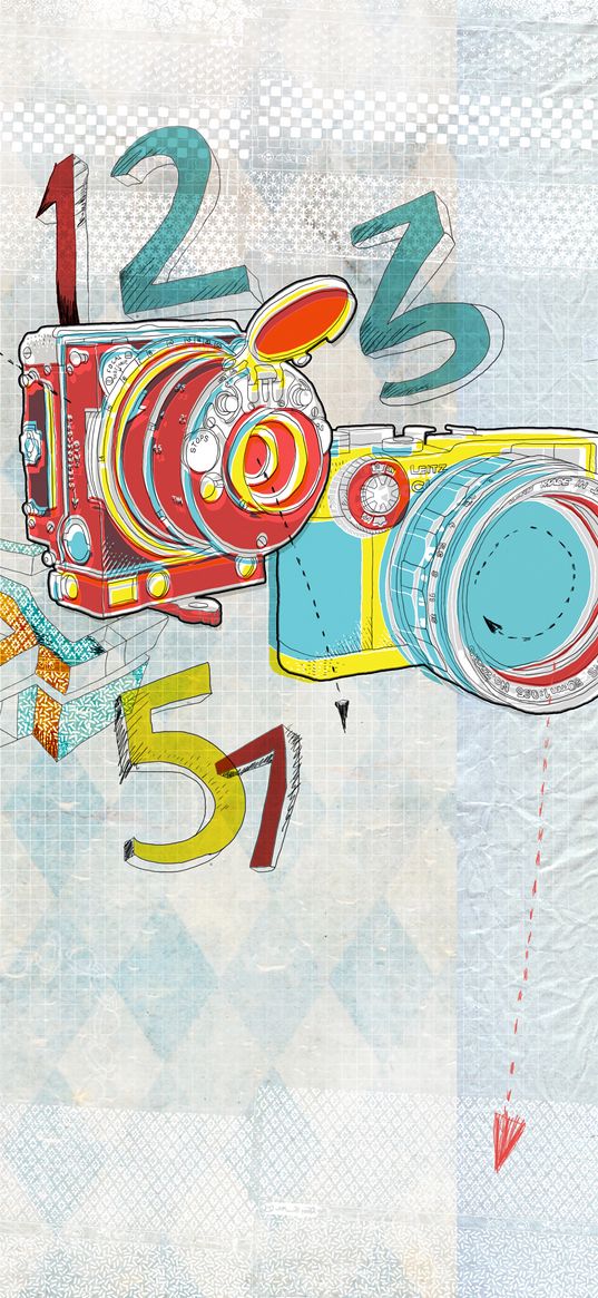 camera, patterns, numbers, art, multi-colored