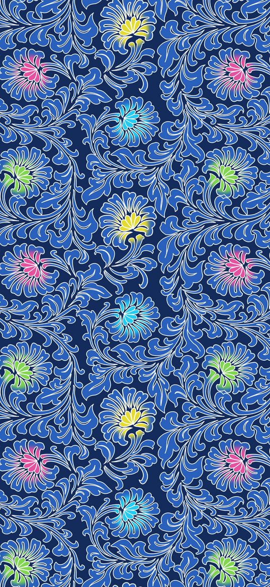 patterns, flowers, blue, asia, seamless