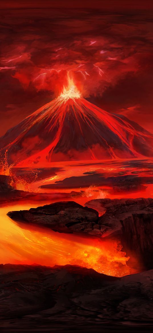 volcano, art, lava, flash