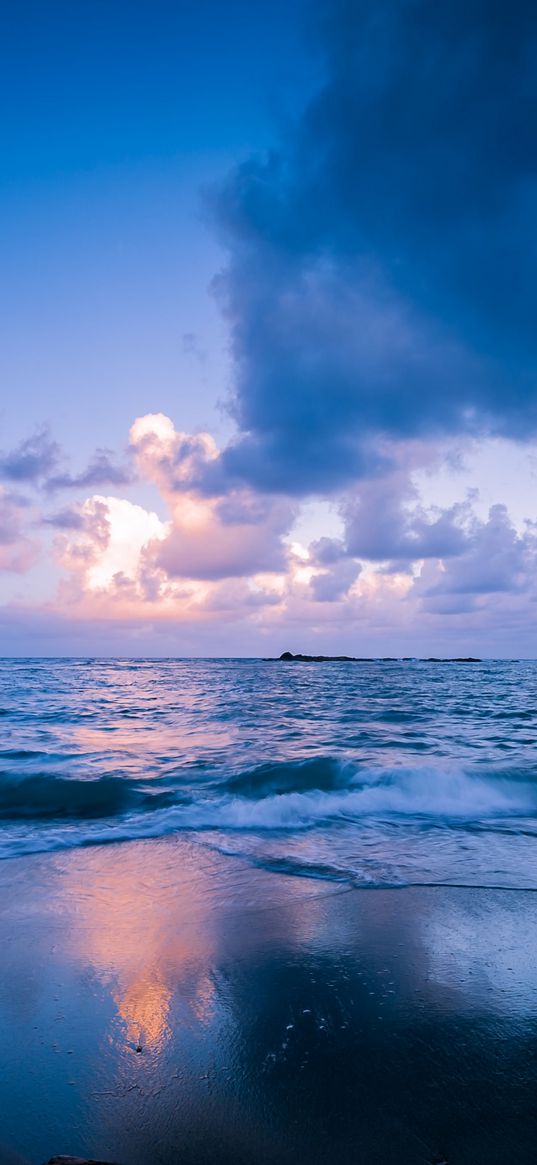 sea, surf, horizon, sunset, clouds, philippines