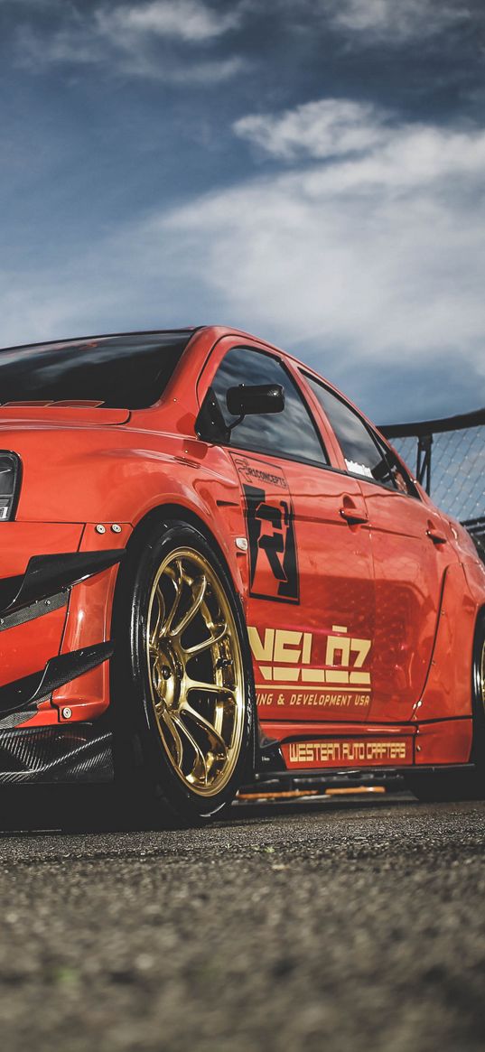 mitsubishi lancer evolution x, mitsubishi, sports car, racing, side view, red