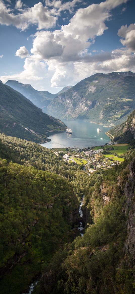 mountains, forests, lake, trees, norway