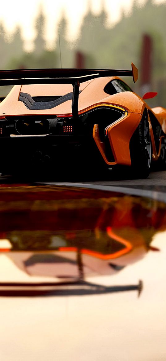 mclaren p1, mclaren, sports car, race, rear view