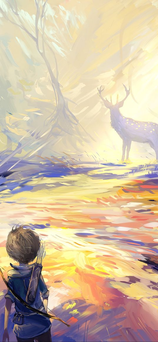 child, deer, art, hunting