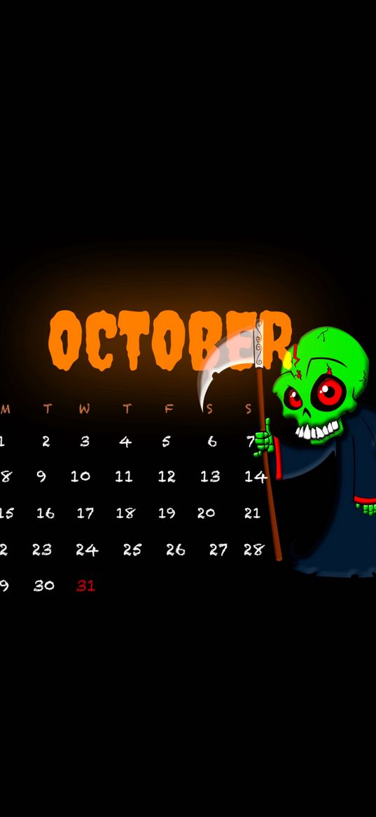 october, calendar, halloween, skeleton