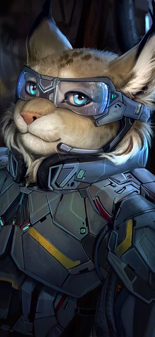 cat, armor, soldier, sci-fi, art