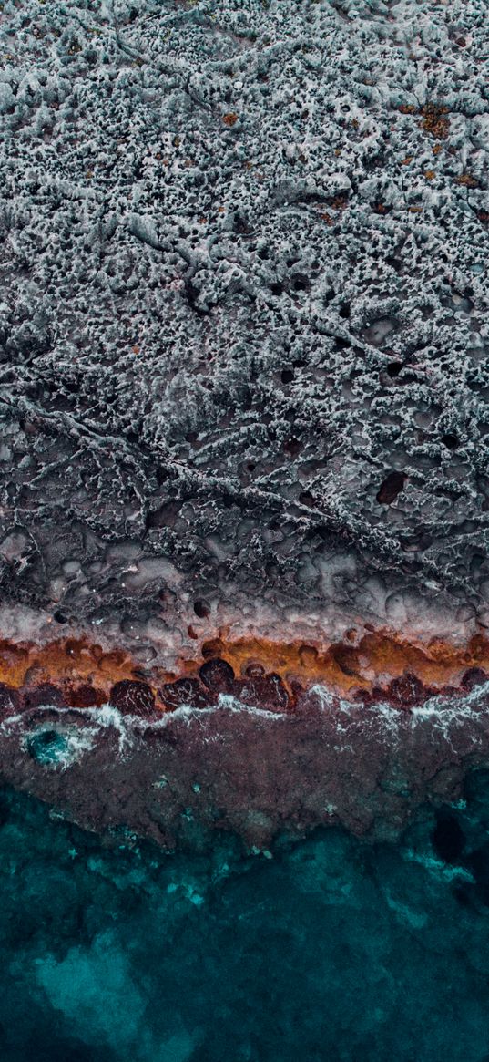 ocean, coast, aerial view, water, stones, surface, ribbed