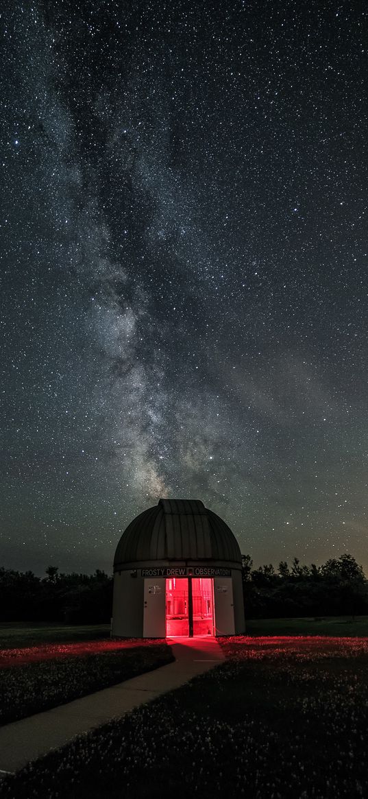 observatory, starry sky, milky way, night