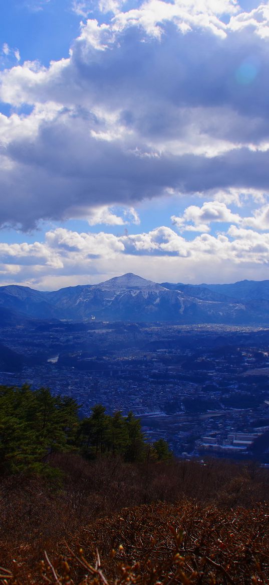 mountains, clouds, aerial view, fog, sky