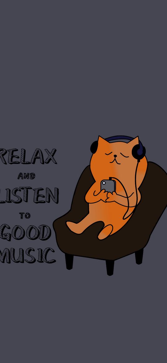 cat, inscription, headphones, rest