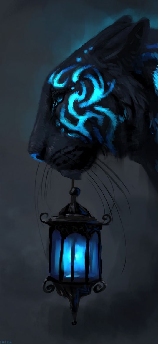 tiger, lamp, art, profile, predator