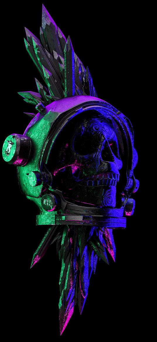 skull, helmet, neon, shine, light