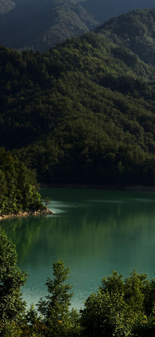 lake, mountains, trees, landscape, italy