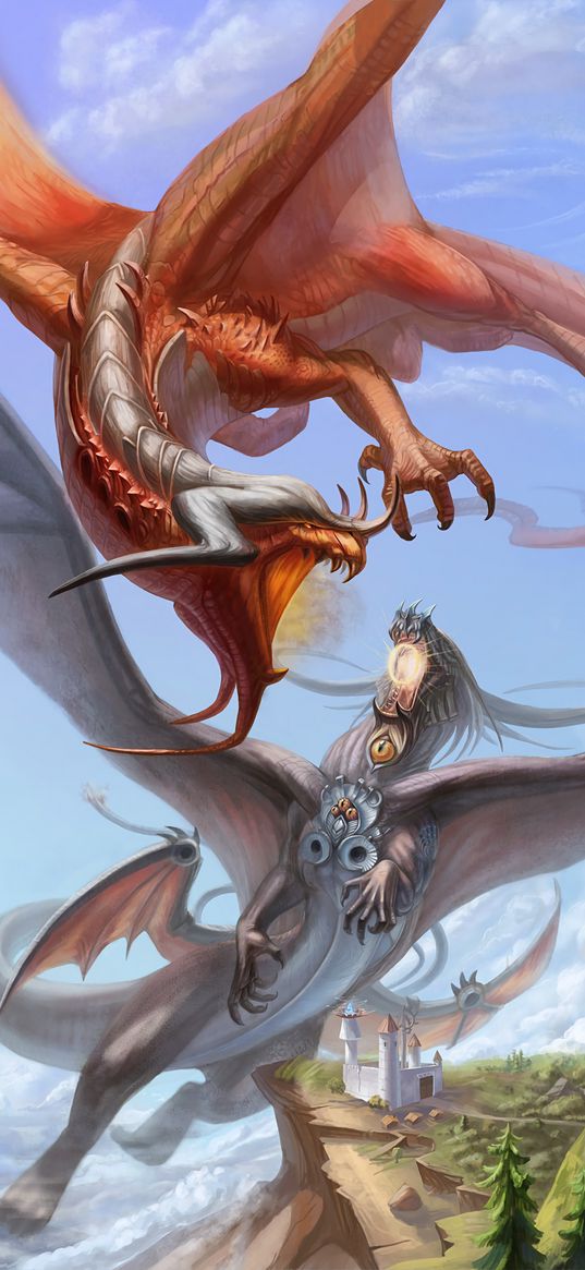 dragons, battle, fantasy, art