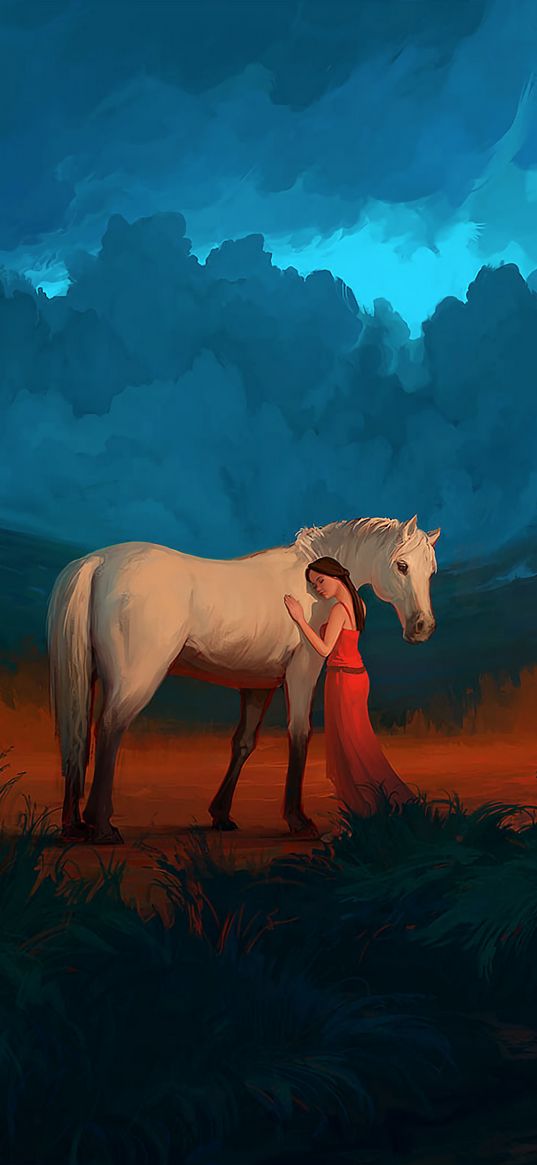 girl, horse, art, friends, care