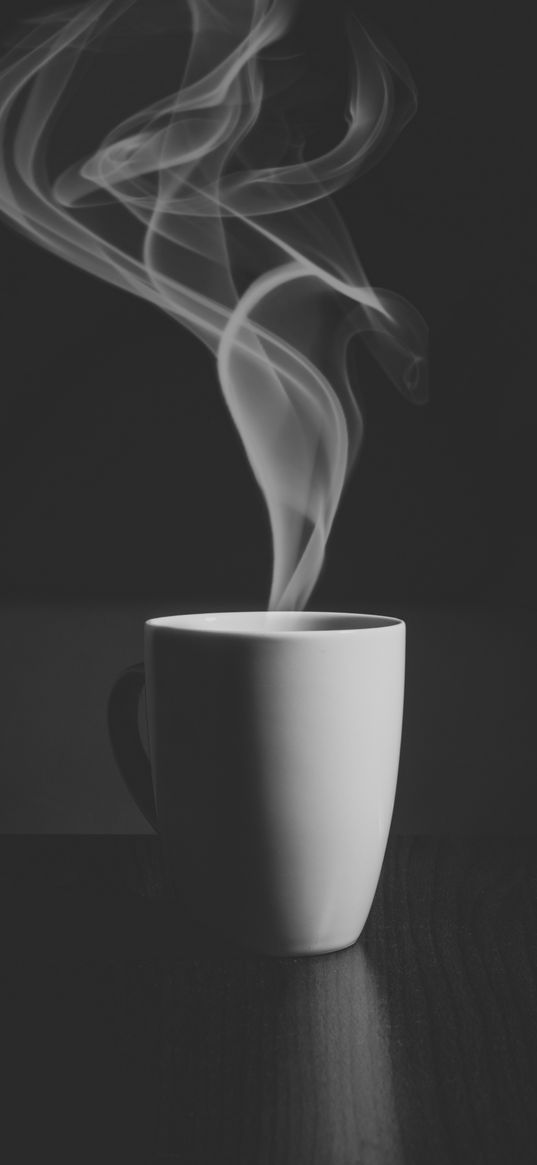 cup, steam, hot, coffee, black and white