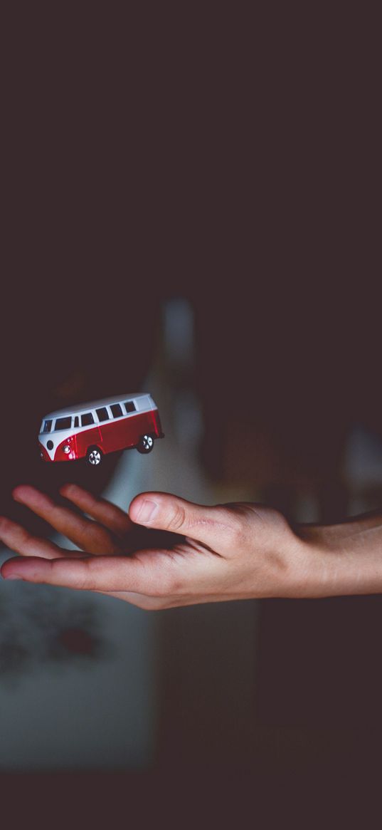 hand, bus, toss, volkswagen, model, toy