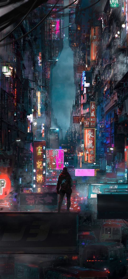 silhouette, city, cyberpunk, art, skyscrapers, metropolis