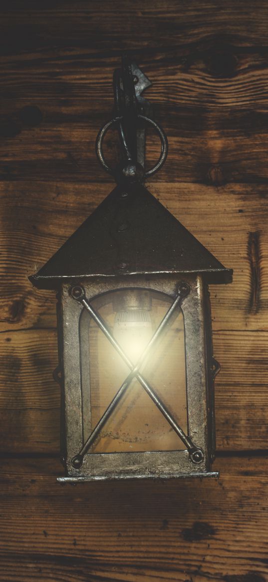 lantern, light, wall, bulb, iron, old, wooden