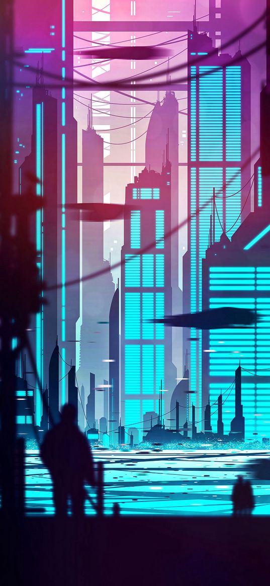 city, silhouette, cyberpunk, art, buildings, outlines