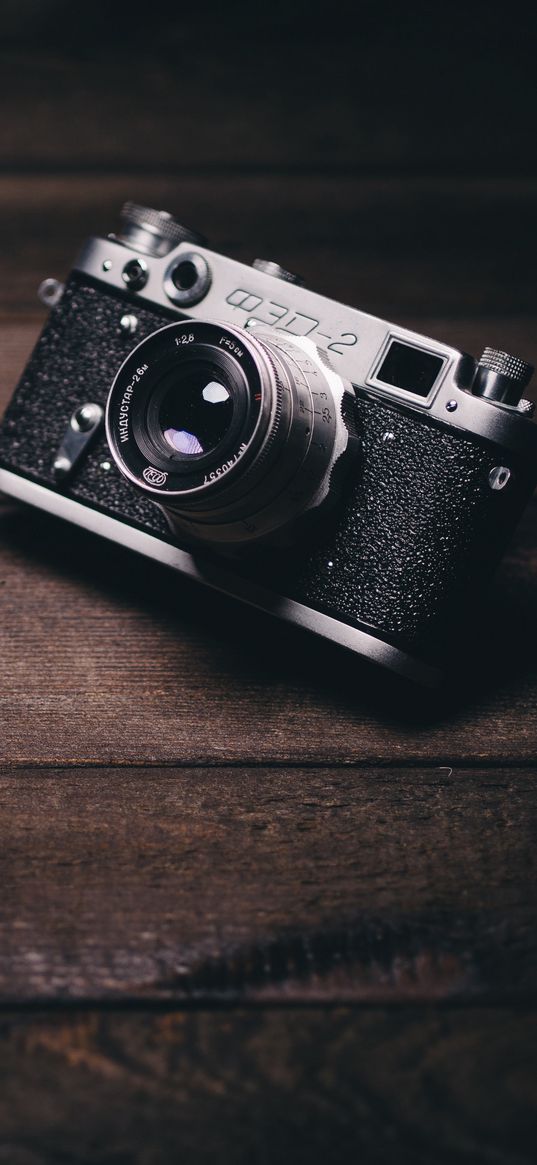 camera, lens, vintage, retro, shade, boards, wooden