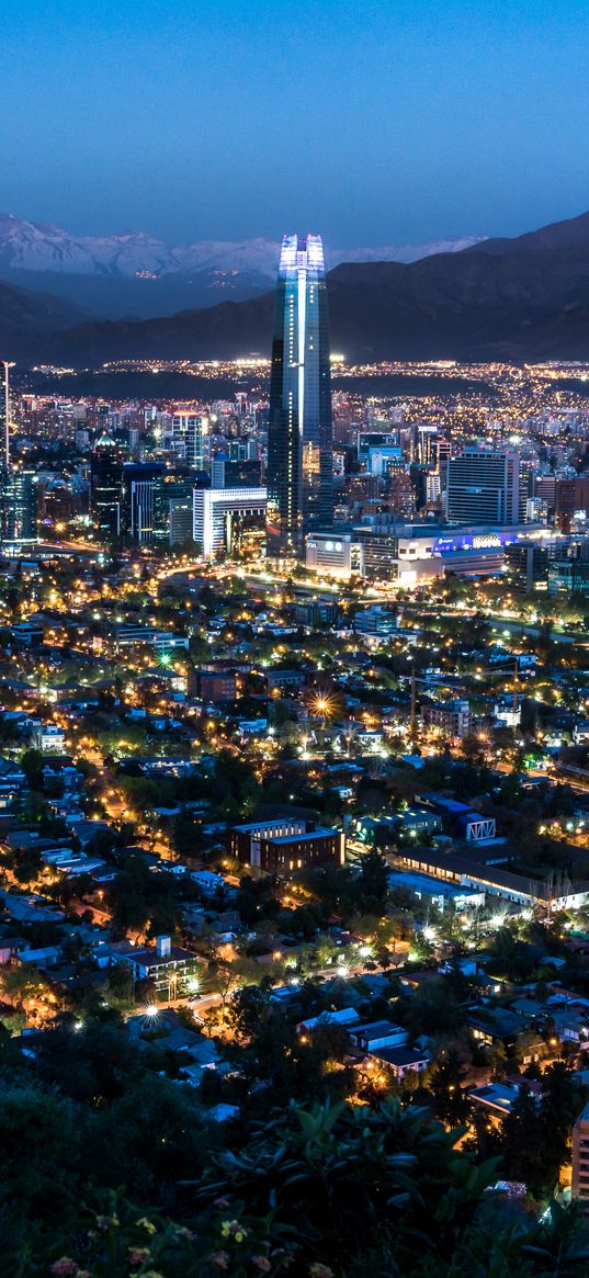 night city, lights, cities, mountains, chile