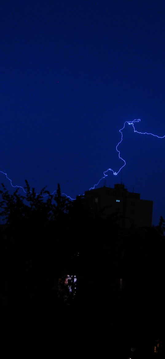 lightning, night, overcast, sky, trees