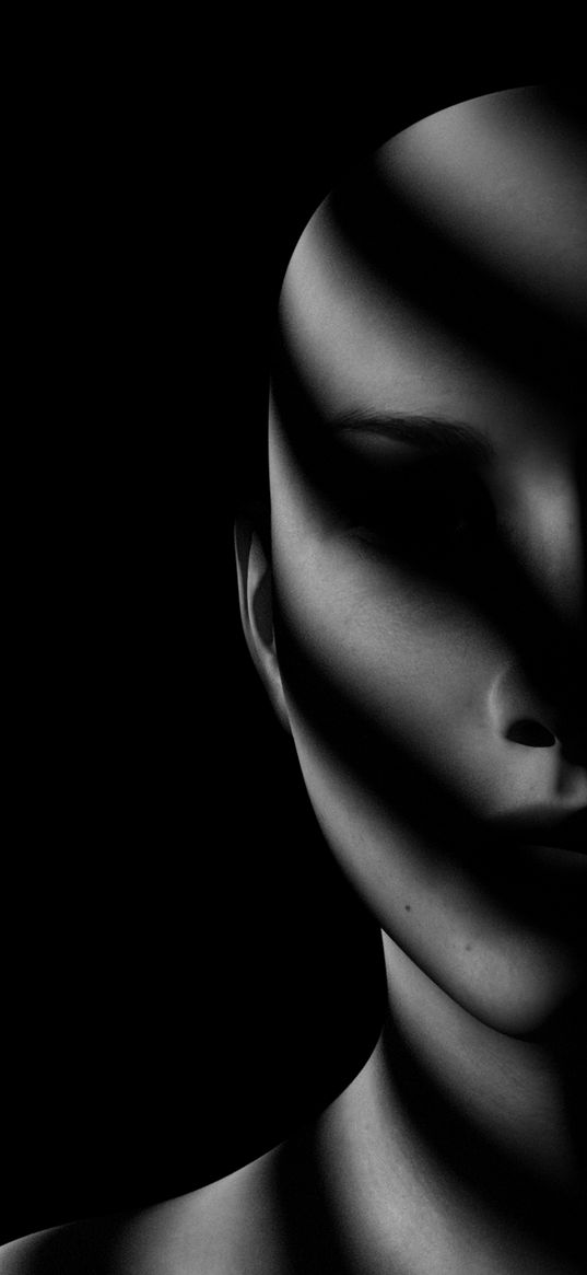 face, shadow, dark, bw, noir, portrait, doll