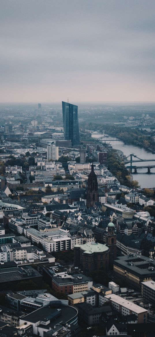 city, aerial view, architecture, fog, evening, bridge