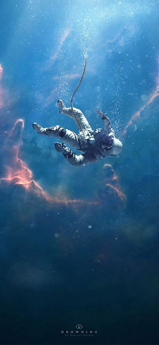 cosmonaut, fall, depth, immersion, rays