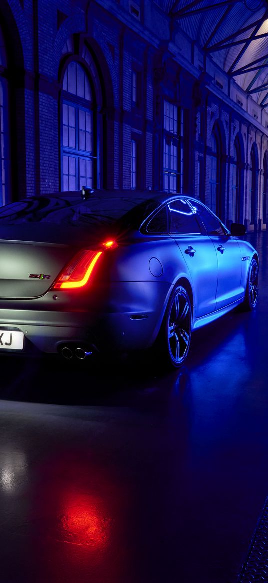 jaguar xj, jaguar, neon, lights, car, sedan, luxury