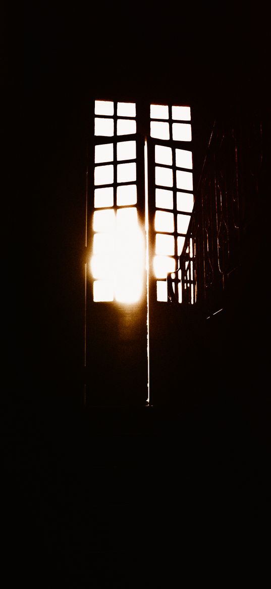 door, dark, room, sunlight, railing, grid, ajar