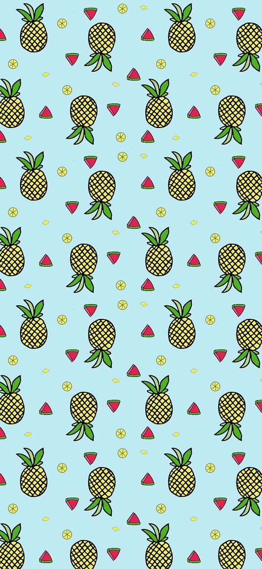 pattern, fruit, tropical, pineapple, watermelon, lime