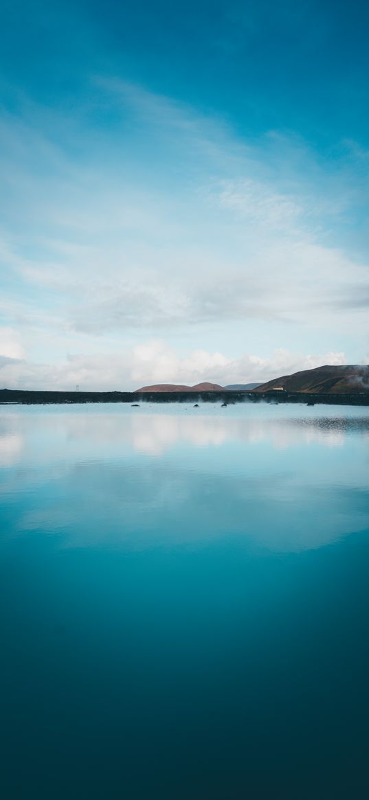 lake, hills, iceland, blue, sky, reflection