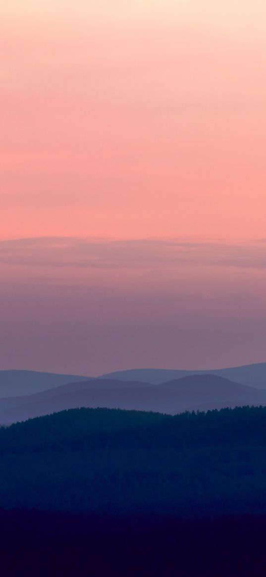 mountains, sunset, fog, sky, horizon, urals, russia