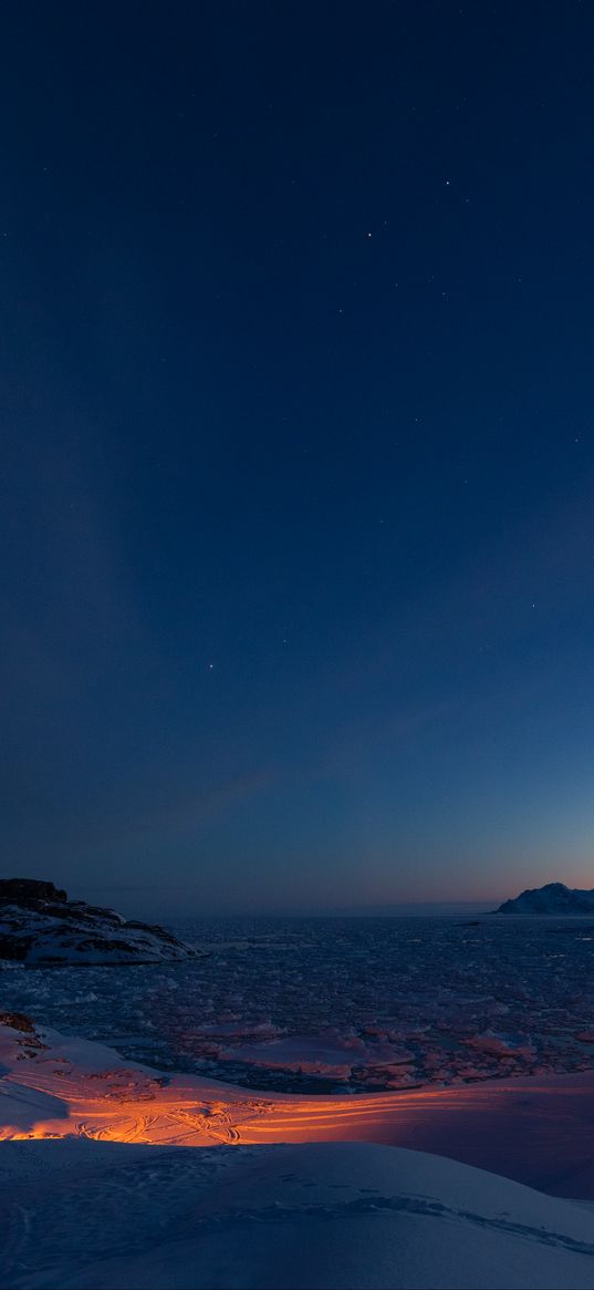 mountains, snow, ice, sunset, kulusuk, greenland