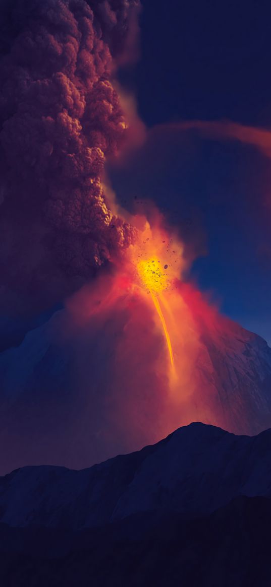 volcano, mountain, art, stones, lava