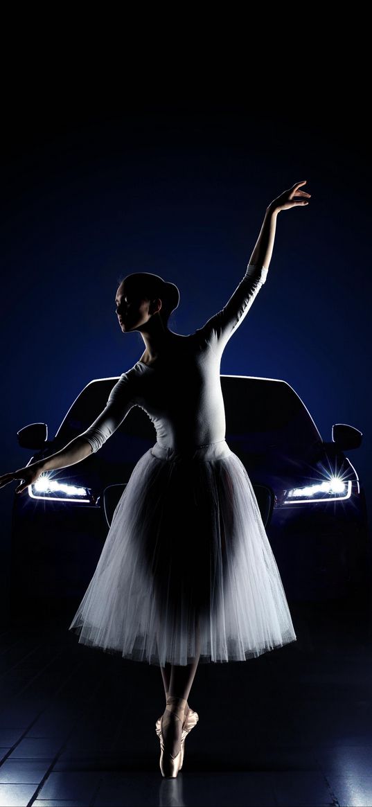 ballerina, car, girl, lights, jaguar