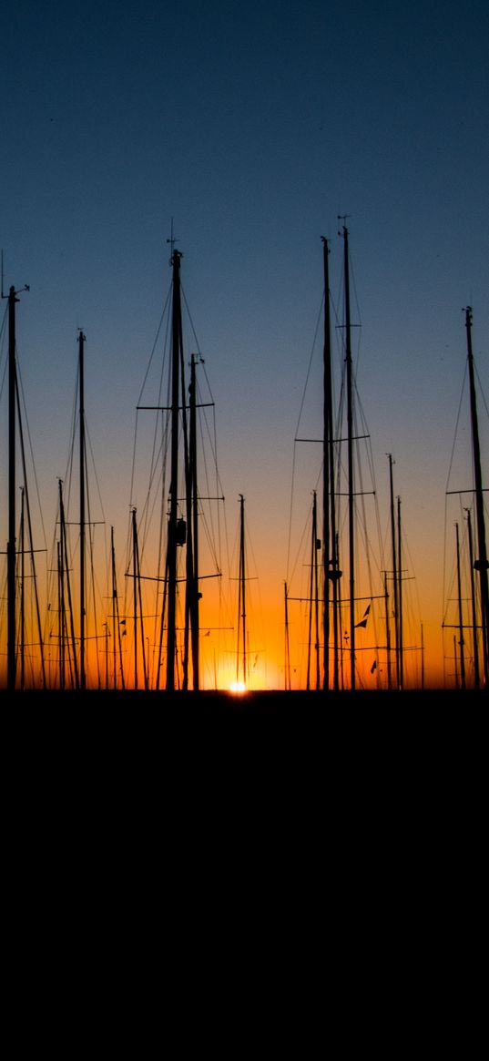 harbor, boats, sunset, horizon