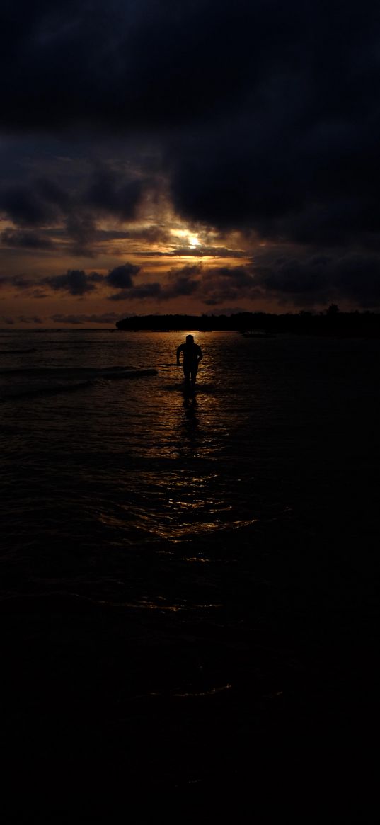 sea, silhouette, dark, run, clouds