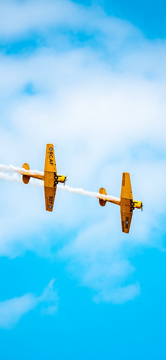 airplanes, airshow, trick, sky, smoke, aerobatics