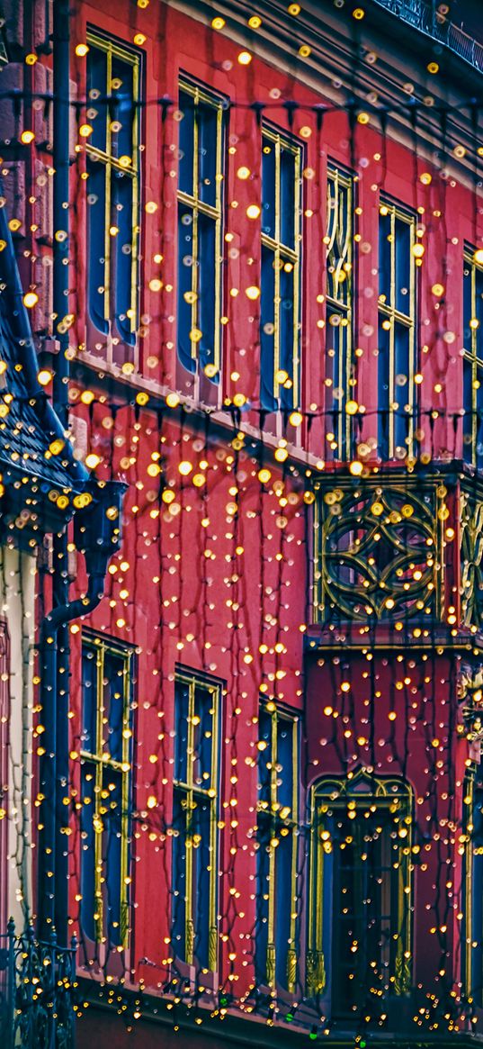 garland, houses, decoration, festive, city, christmas, new year