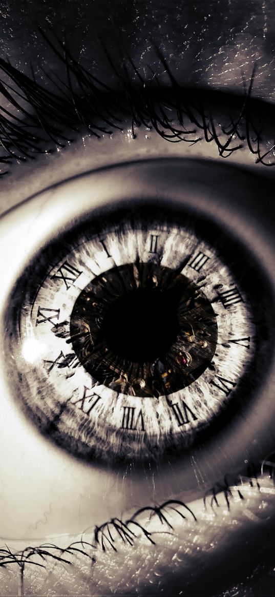 eye, dial, illusion, pupil, time, surrealism