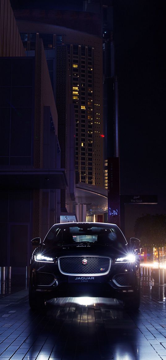 jaguar f-pace, jaguar, suv, lights, night city, light