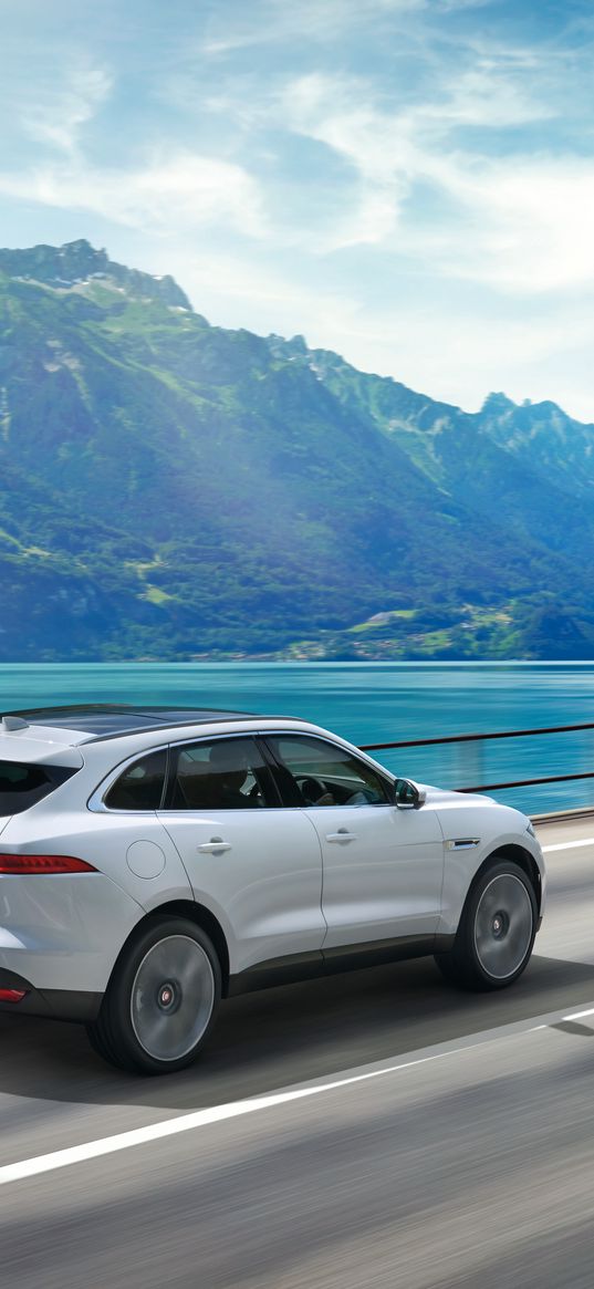 jaguar f-pace, jaguar, suv, movement, mountains